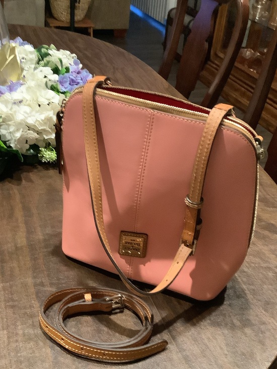 Dooney & Bourke Handbags - Dooney & Bourke Pink Crossbody with Tan Leather Trim & Gold Hardware never used